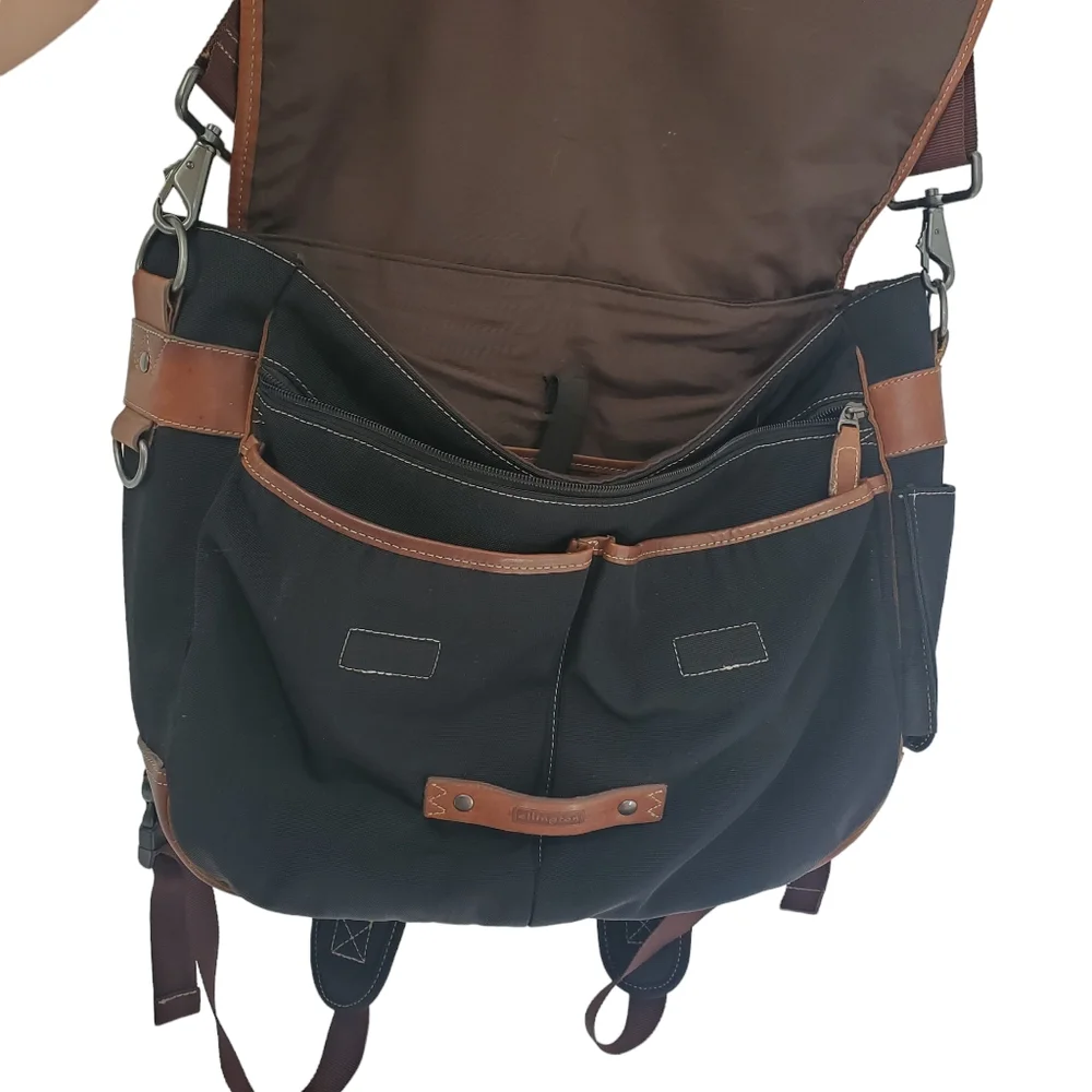 Ellington Messenger Backpack Travel Bag Black Brown Leather Convertible Large